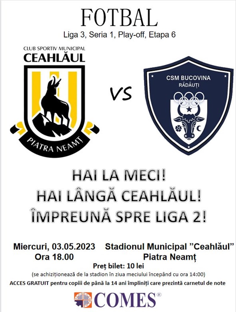 bilete CSM Ceahlaul -CSM Bucovina Radauti - Eveniment De Sustinere