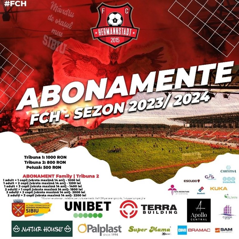 Prețurile la biletele FC Hermannstadt pe Municipal - 50 de lei la tribunele  1 și 2 - Abonamente de la 400 la 3.500 de lei