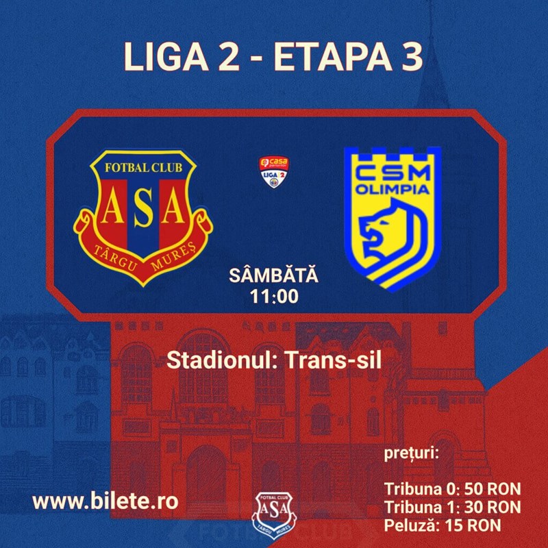 bilete AFC ASA Targu Mures - CSM Olimpia Satu Mare